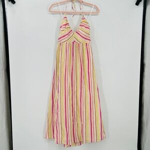 Old Navy 100% Cotton Striped Halter Maxi Dress M Smocked Gauze Retro Y2K Vaca